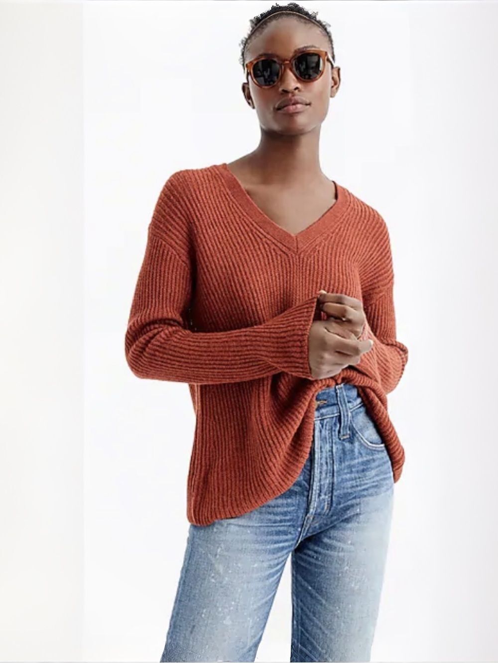J.Crew Oversized V-Neck Wool Alpaca Blend Sweater | Deep Rust | Small